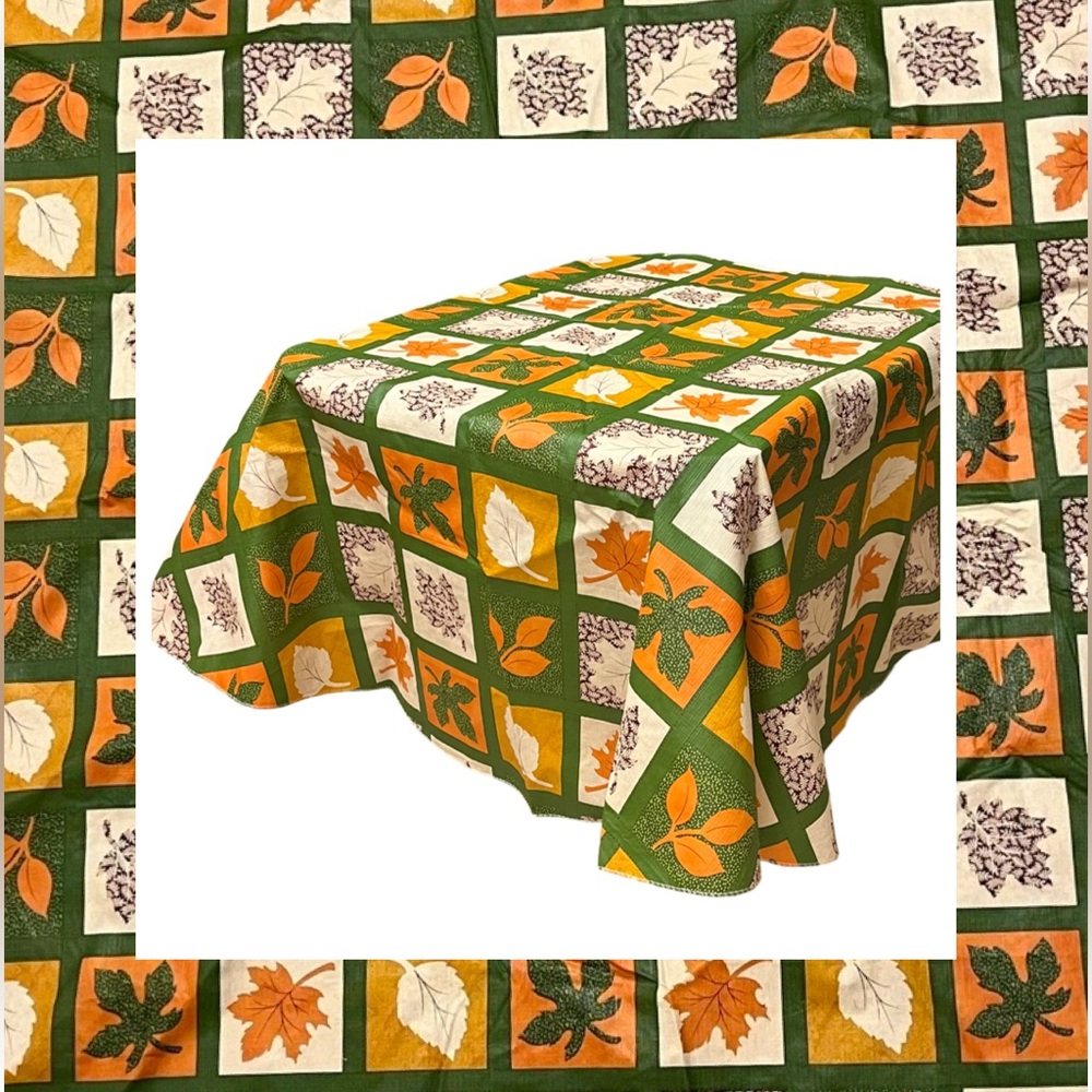 VTG Circle Tablecloth – Autumn Leaf Pattern – Vinyl / Liquid Resistant